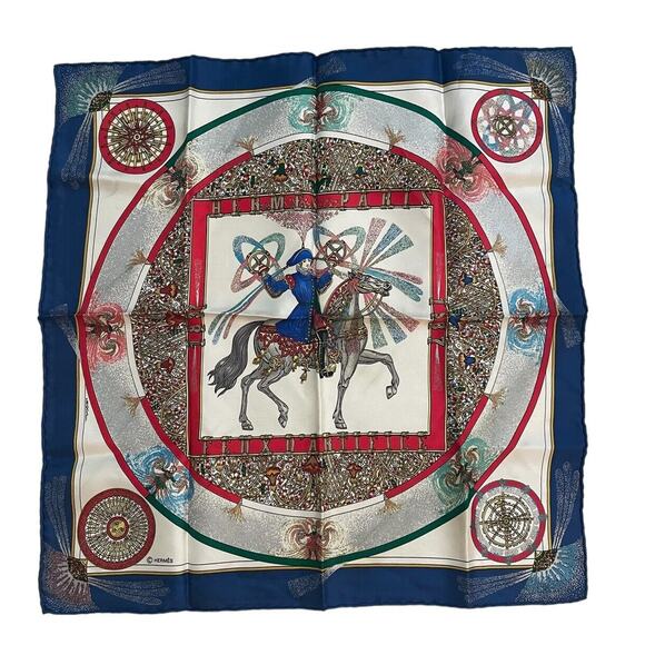 Authentic HERMES SCARF FEUX D'ARTIFICE 150th Anniversary Michel Duchene 1980s - Picture 1 of 12